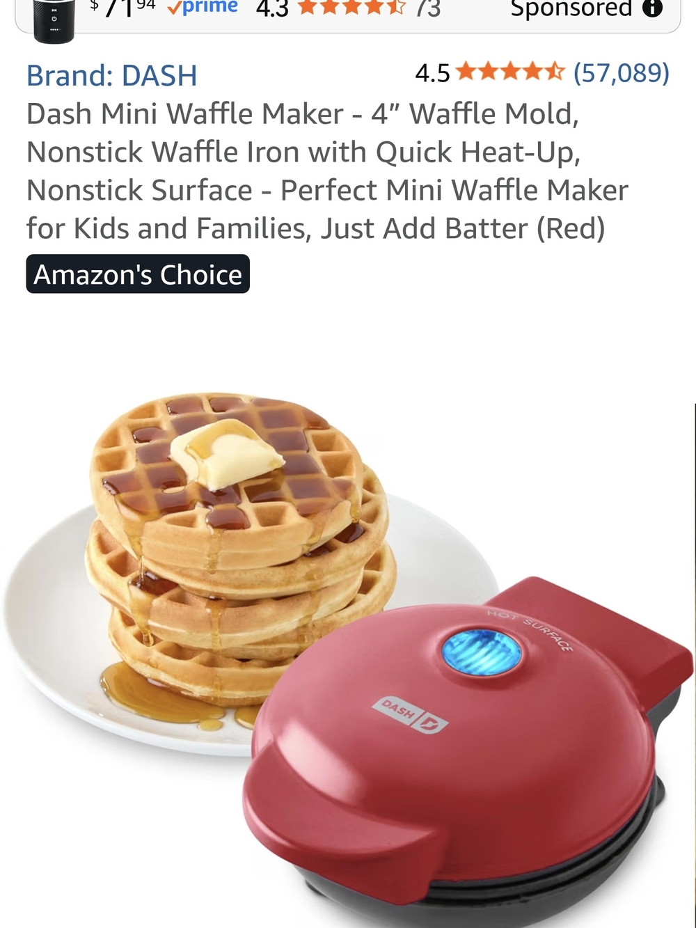 Ash Kids Mini Waffle Maker - Red